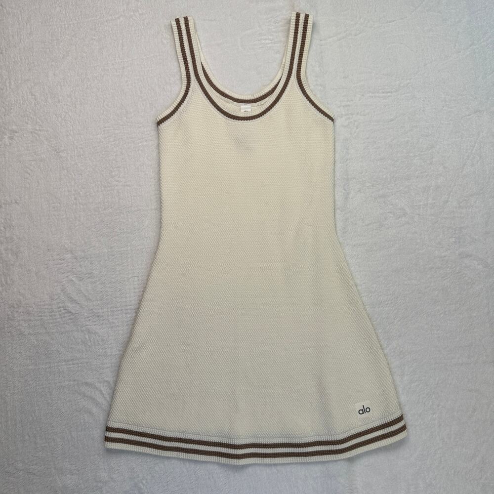 Alo Yoga Tennis Club Sweater Knit Dress Ivory / Gravel Size Small NWOT Cotton